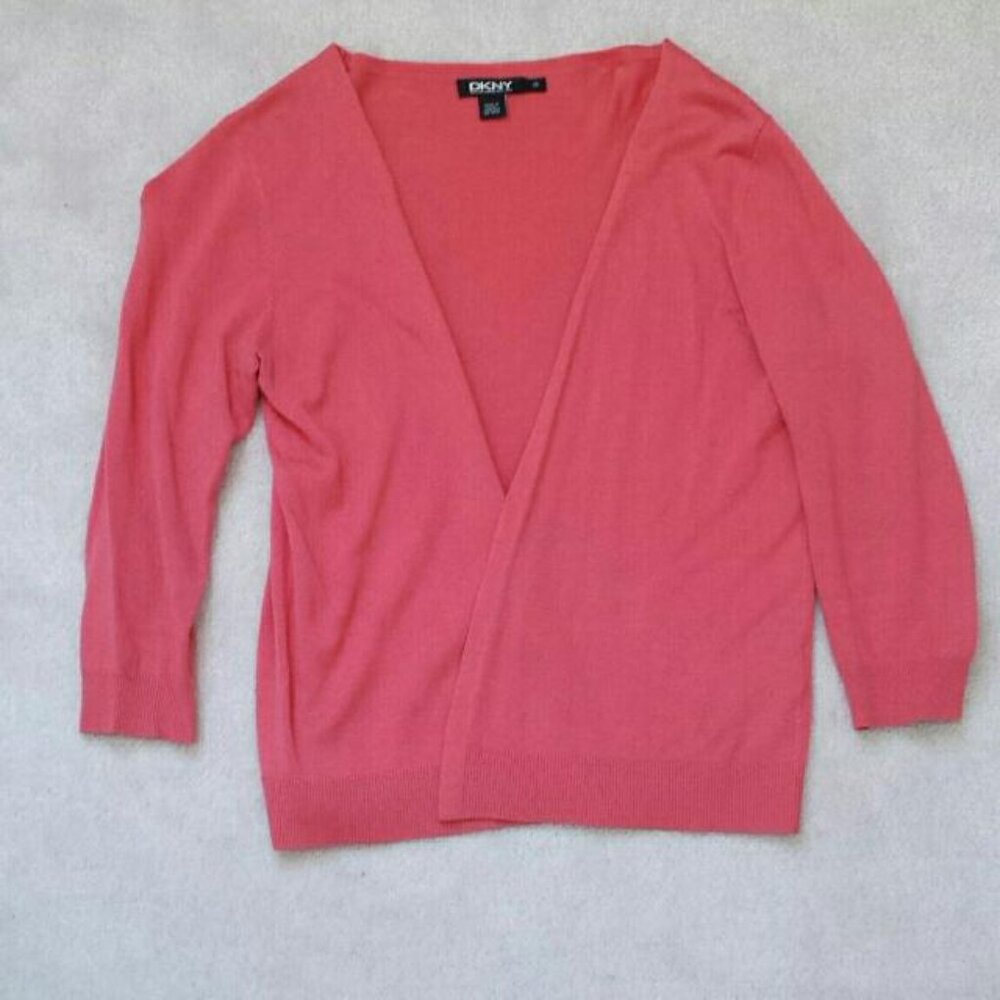 DKNY Coral Open Front Cardigan – Lightweight 3/4 Sleeve Sweater - XS EUC